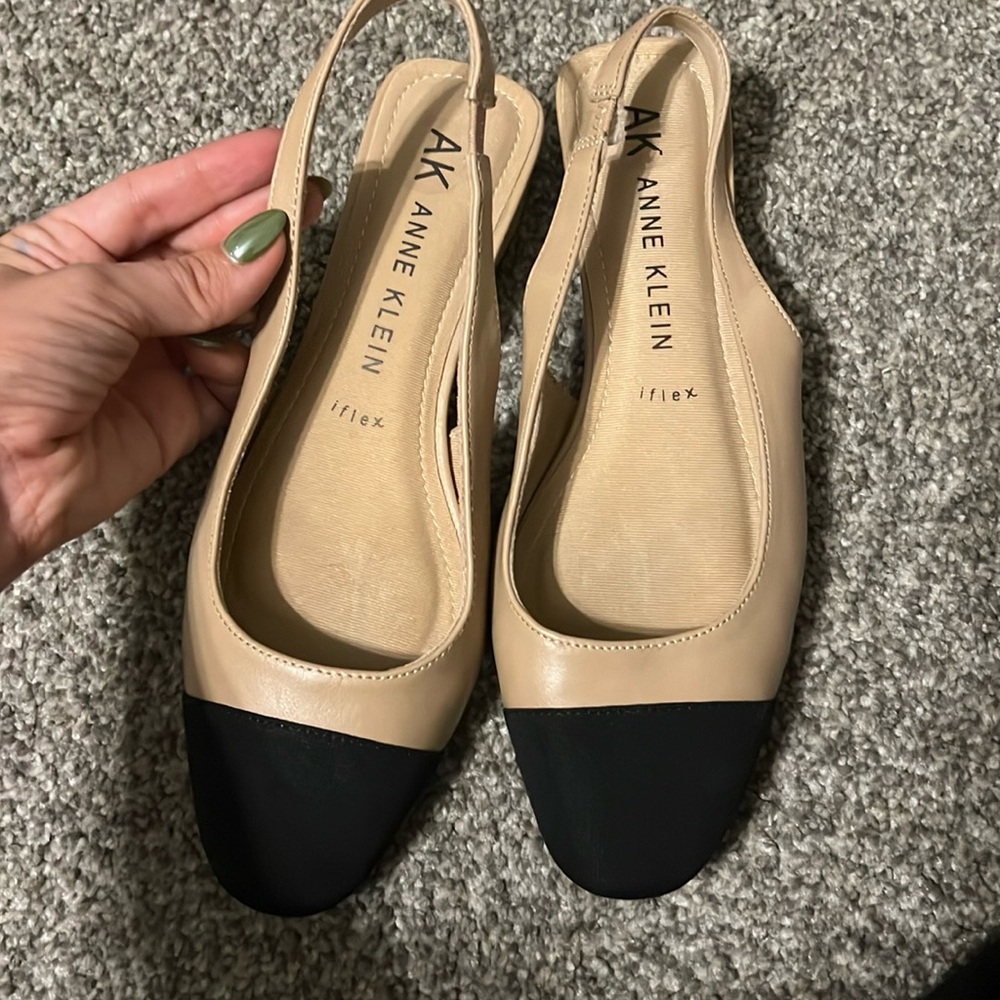 Anne Klein sling-back two-tone flats.